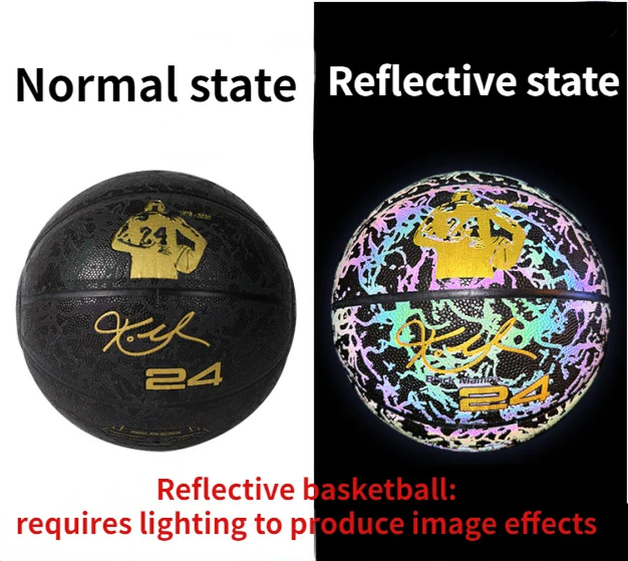 Holographic Reflective Basketball Size 5/7 for Youth Adults Glowing Luminous Basketball Outdoor Indoor Rubber Balls High Quality