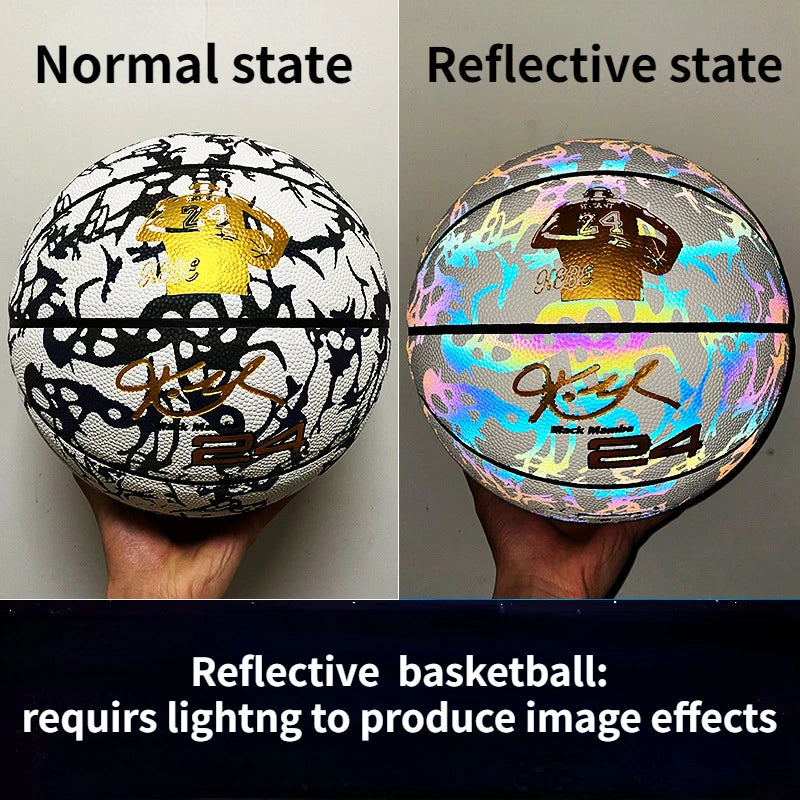 Holographic Reflective Basketball Size 5/7 for Youth Adults Glowing Luminous Basketball Outdoor Indoor Rubber Balls High Quality