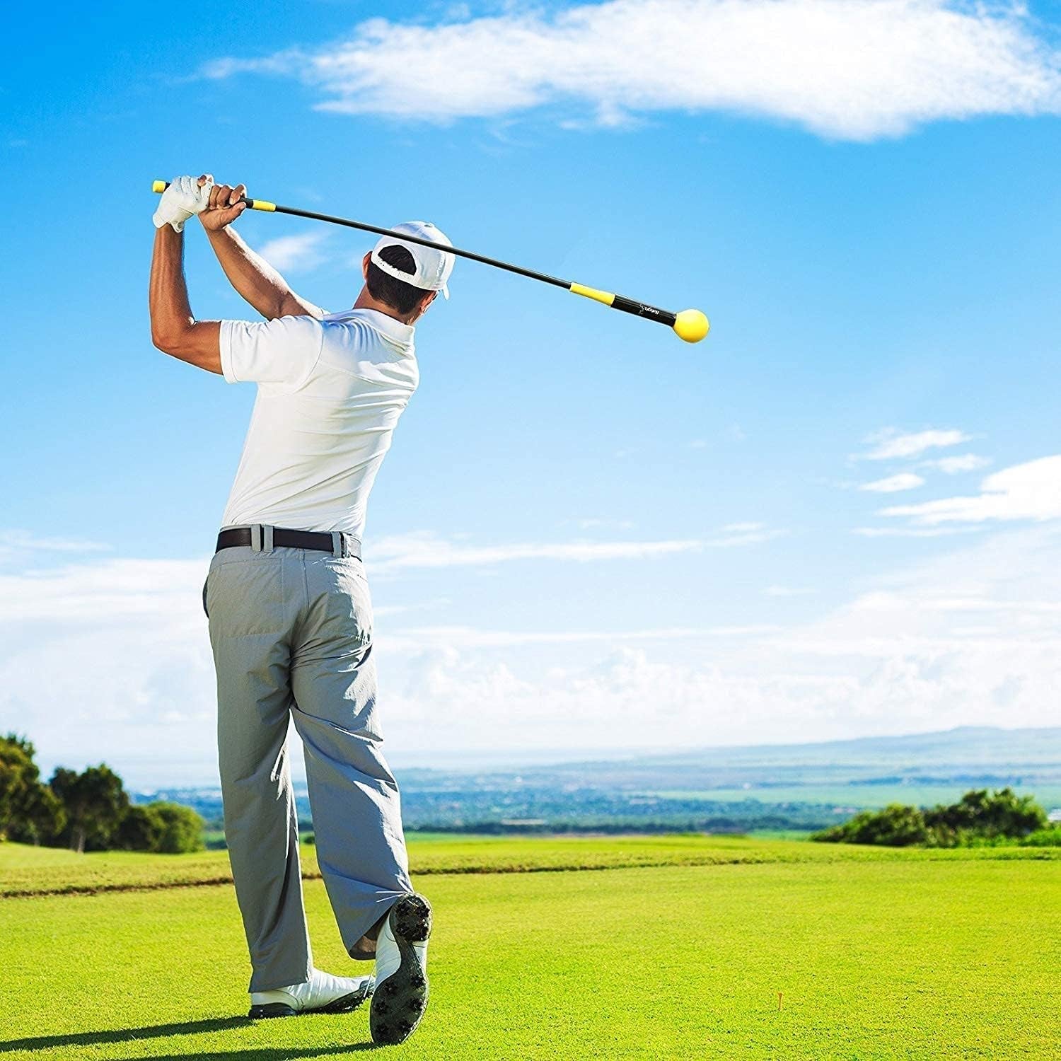 Golf Swing Trainer Aid 48"/40" Warm-Up Stick for Strength Flexibility Tempo Training Golf Practice Aid with Weighted Head Swing Corrector for Men Women