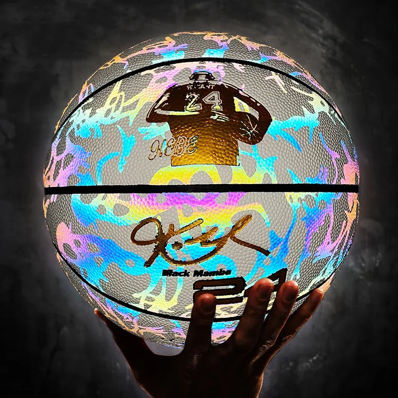 Holographic Reflective Basketball Size 5/7 for Youth Adults Glowing Luminous Basketball Outdoor Indoor Rubber Balls High Quality