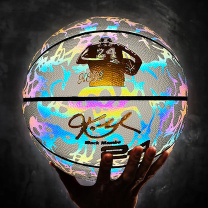 Holographic Reflective Basketball Size 5/7 for Youth Adults Glowing Luminous Basketball Outdoor Indoor Rubber Balls High Quality