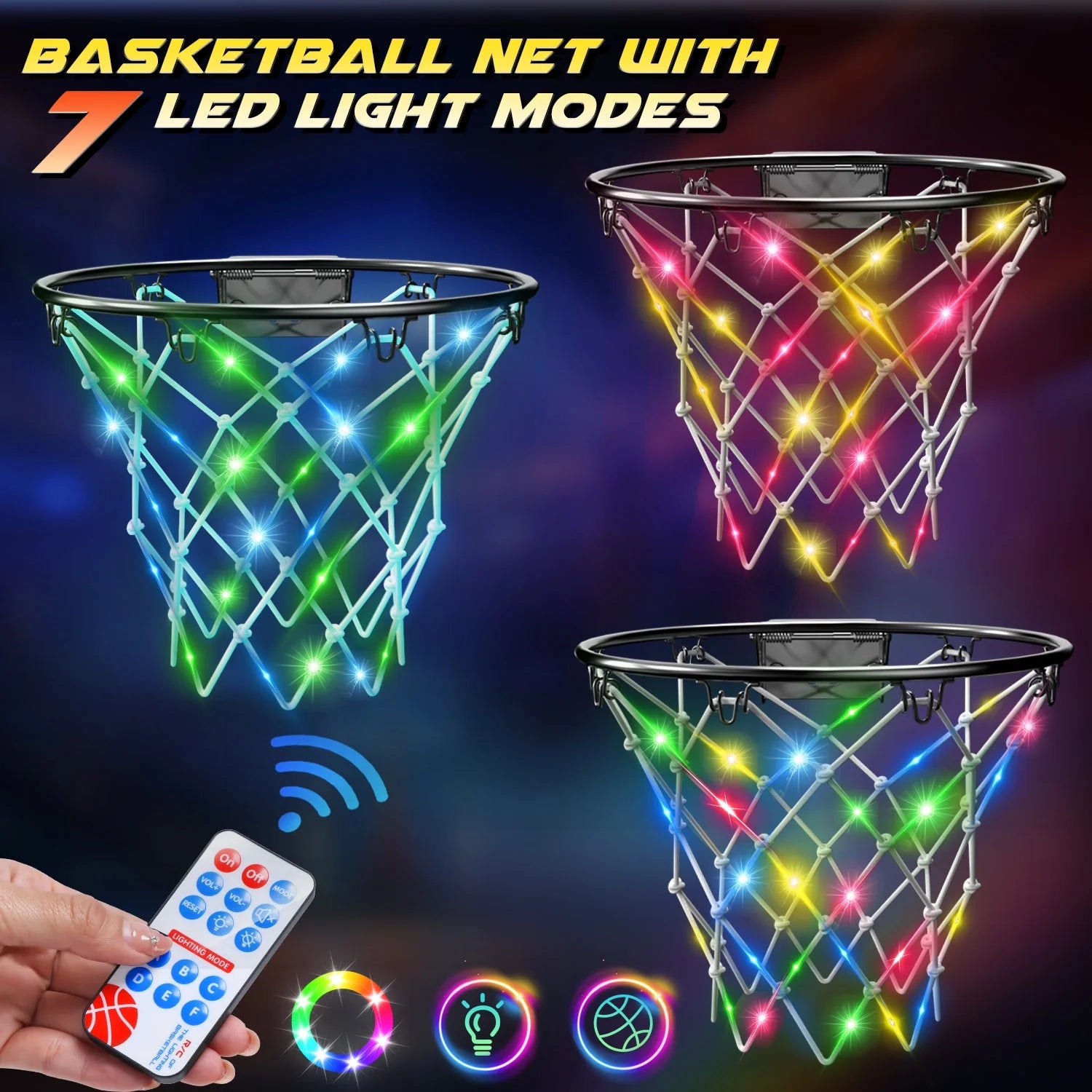 Mini Basketball Hoop for Kids，Led Light-Up Net & Electronics Scoreboard, Remote-Controlled Indoor Basketball Hoop for Wall with 4 Balls, Outdoor Kids Toys for Ages 5 to 13 , Black&Whit